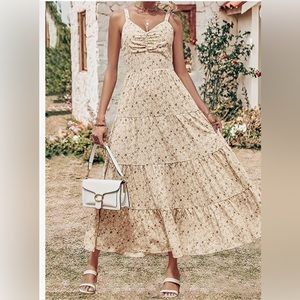 New neutral leopard print tie back maxi dress